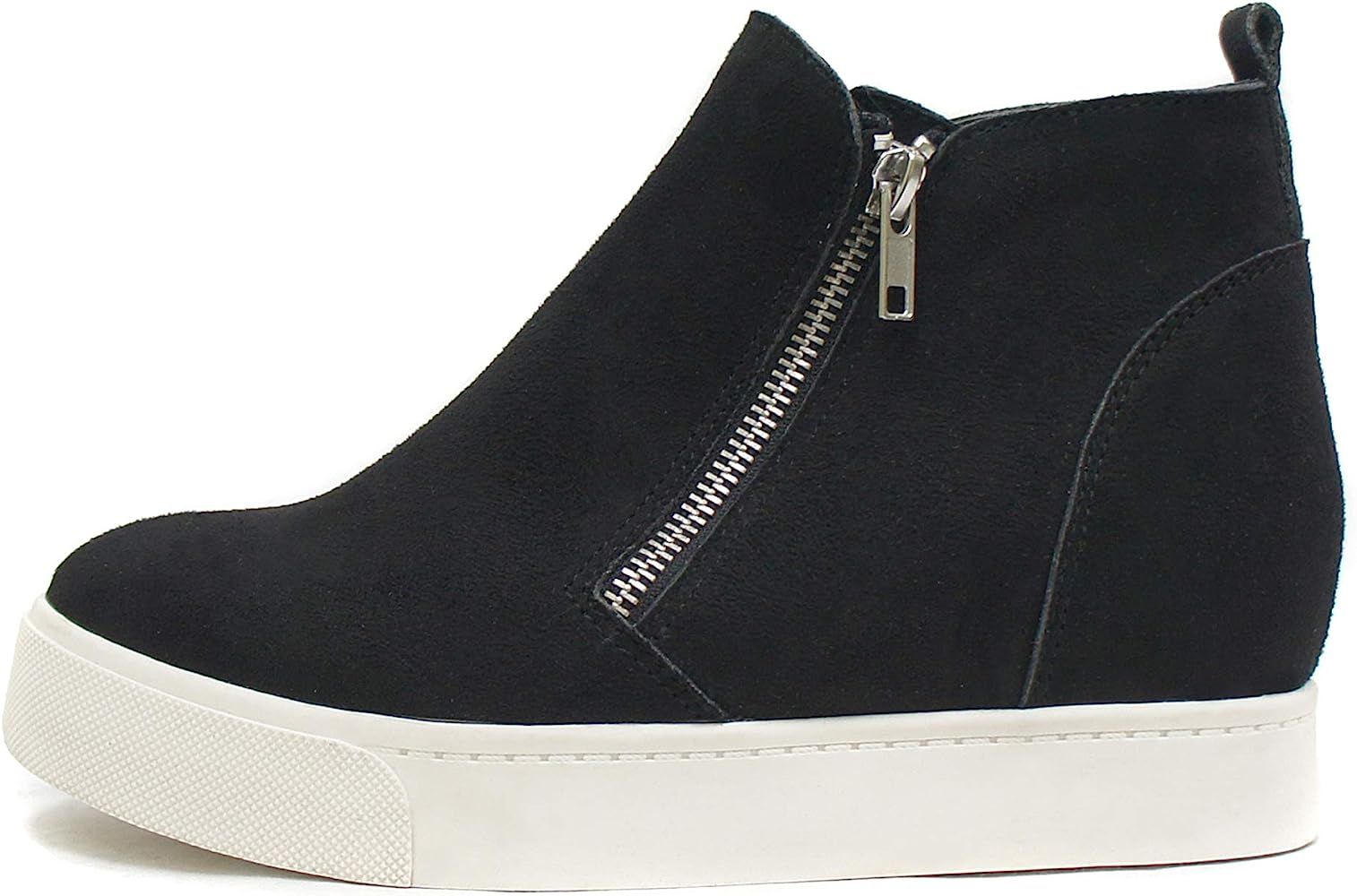 Soda Taylor Hidden Wedge Booties Fashion Sneaker Shoes Side Zipper | Amazon (US)