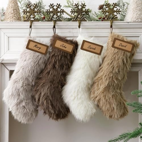 Personalized Christmas Stockings, 4 Pcs 18 Inch Neutral Luxury Thick Plush Faux Fur Stocking, Neu... | Amazon (US)
