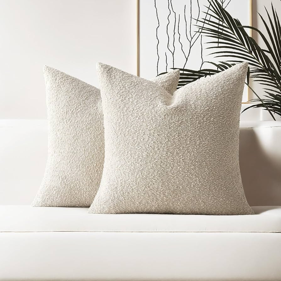 HAUSSY Set of 2 26x26 Decorative Throw Pillow Covers, Soft Cozy Euro Pillow Shams Textured Boucle... | Amazon (US)