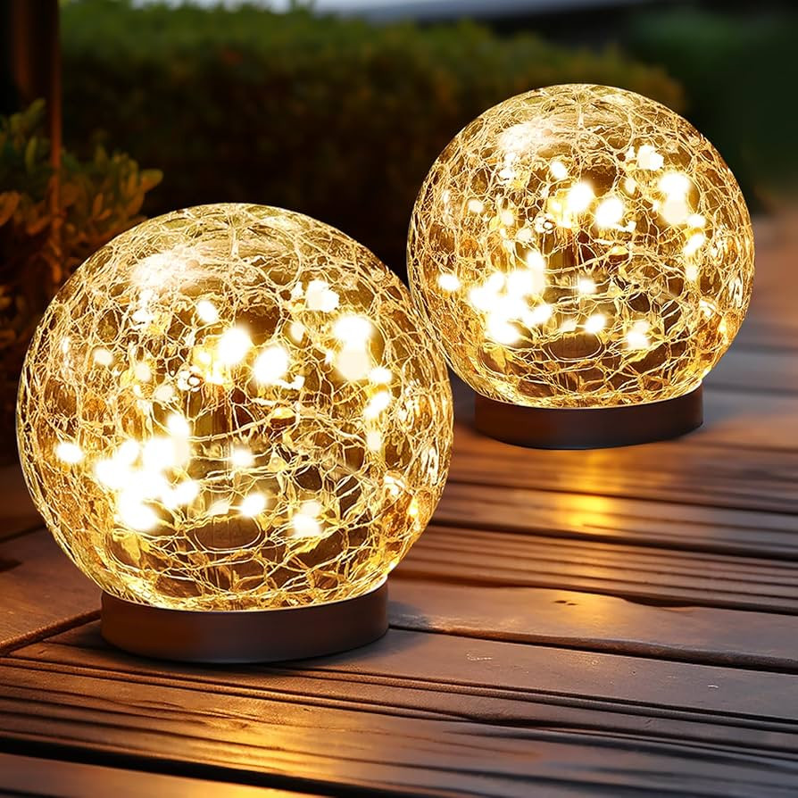 Solar Globe Lights Outdoor Waterproof-Solar Balls Garden-Cracked Glass Ball Solar Lights Outdoor-... | Amazon (US)