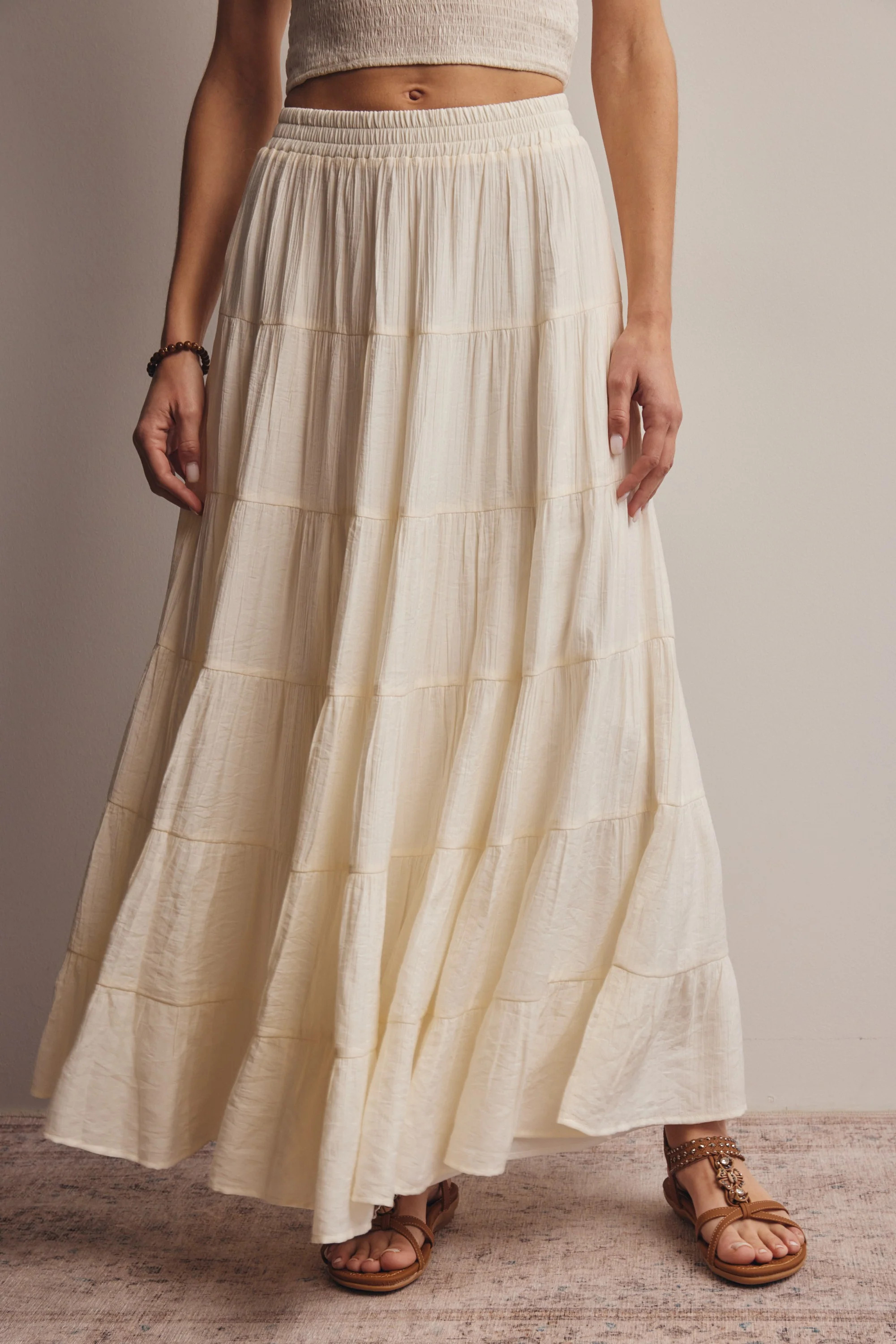 Cream Tiered Maxi Skirt | PinkBlush Maternity