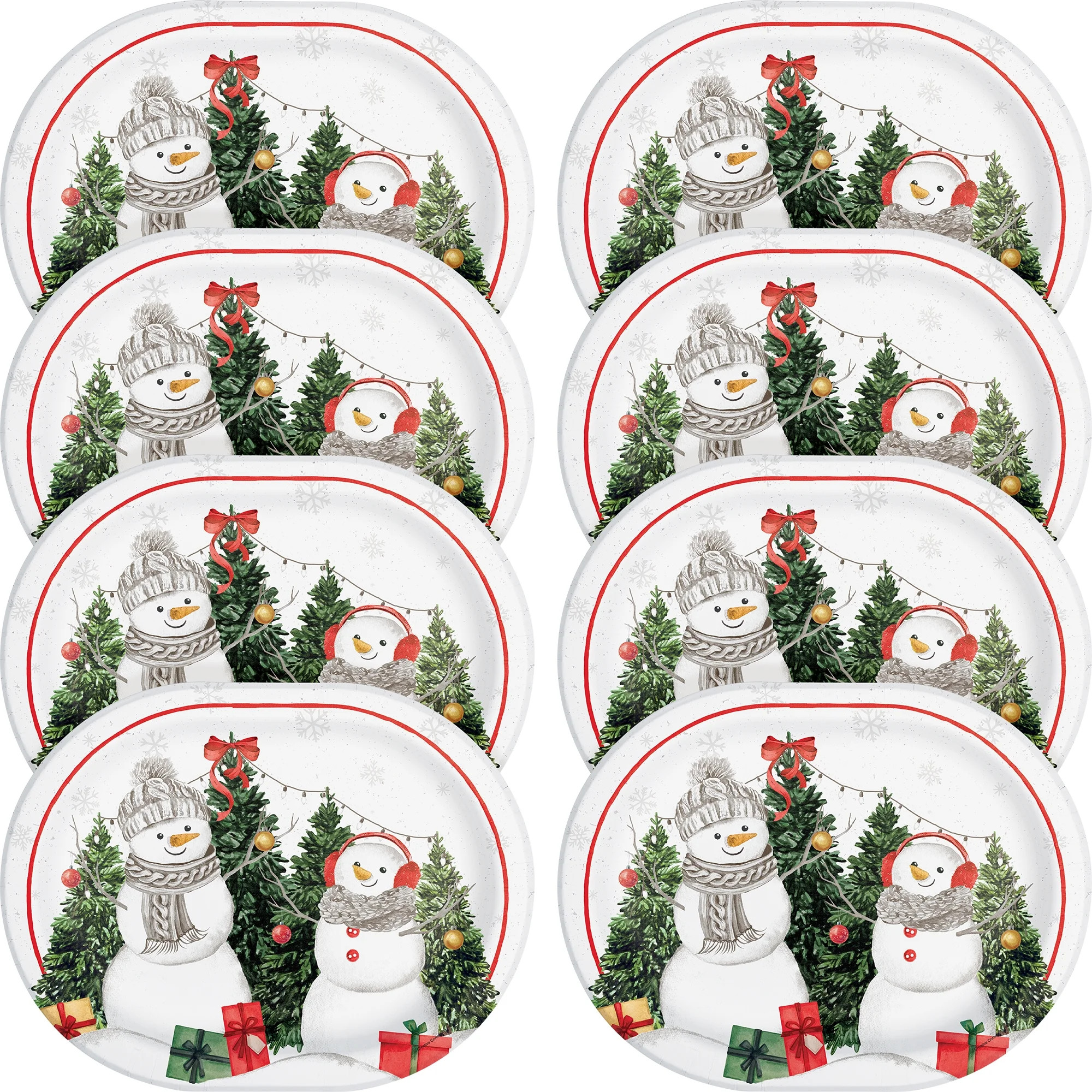 Snowmen Christmas Oval Disposable Paper Plates, 12" x 10", Multicolor, 8 Count, by Holiday Time | Walmart (US)