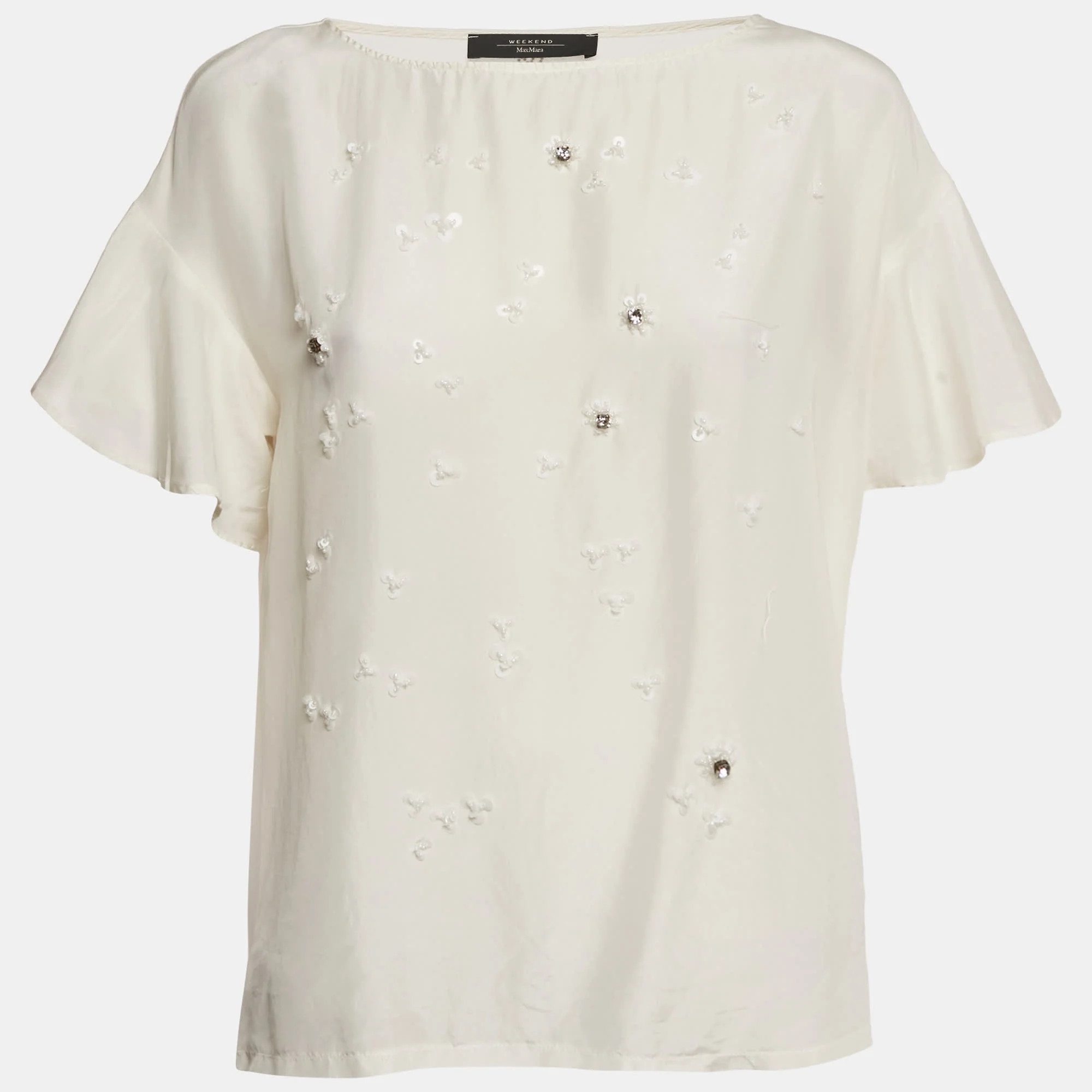 Weekend Max Mara White Sequin Embroidered Silk And Jersey Top | Shop Simon