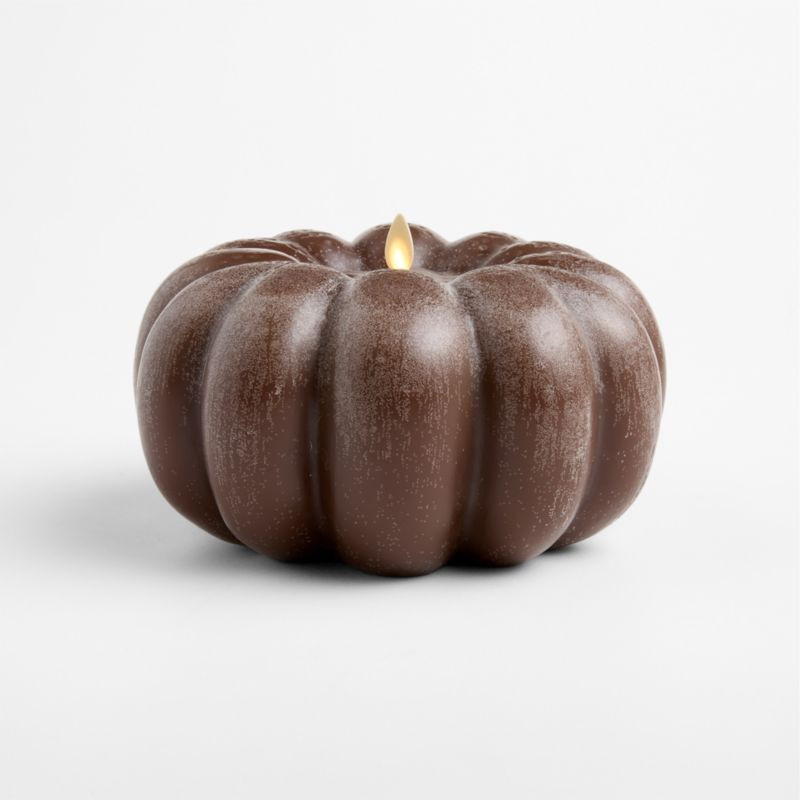 Flicker Flameless Brown Pumpkin LED Candle | Crate & Barrel