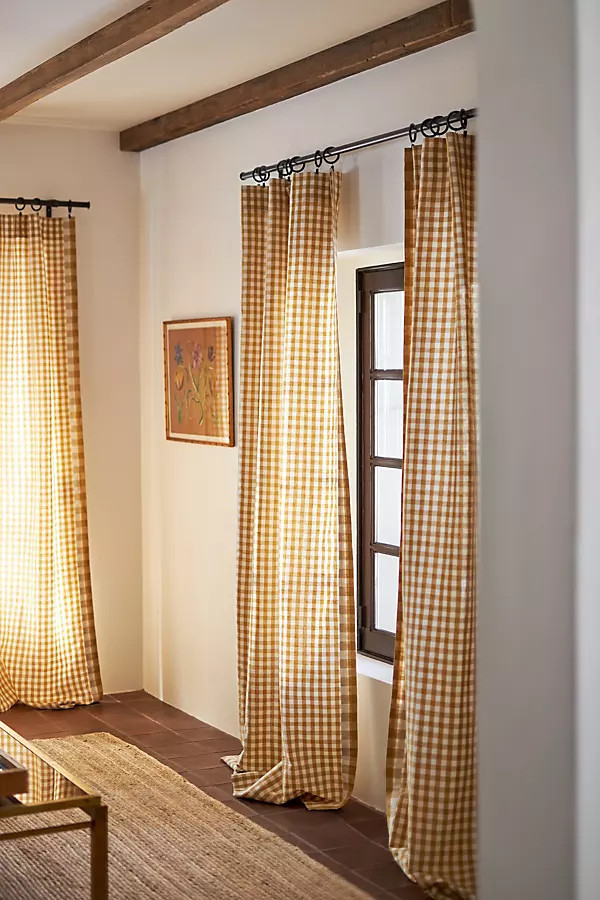Cotton Linen Gingham Curtain | Anthropologie (US)