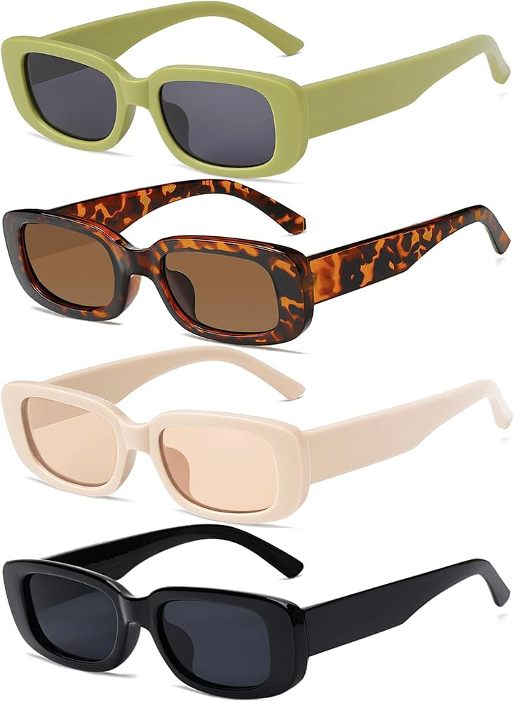4 Pieces Retro Vintage Sunglasses Small Square Rectangle 90s Glasses Trendy Y2K for Women Aesthet... | Amazon (US)