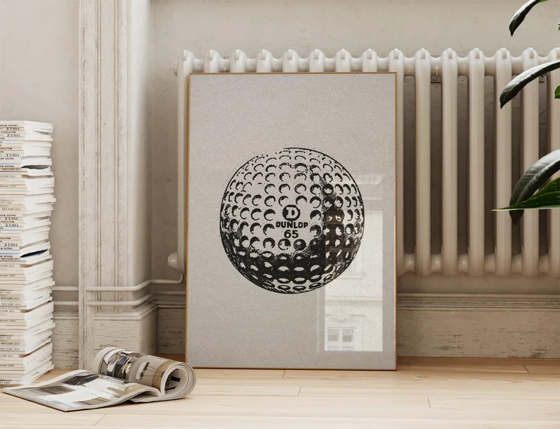 Retro Black Golf Ball Print | Vintage Golf Decor | Neutral Nursery Wall Art | Kids Room Retro Spo... | Etsy (US)