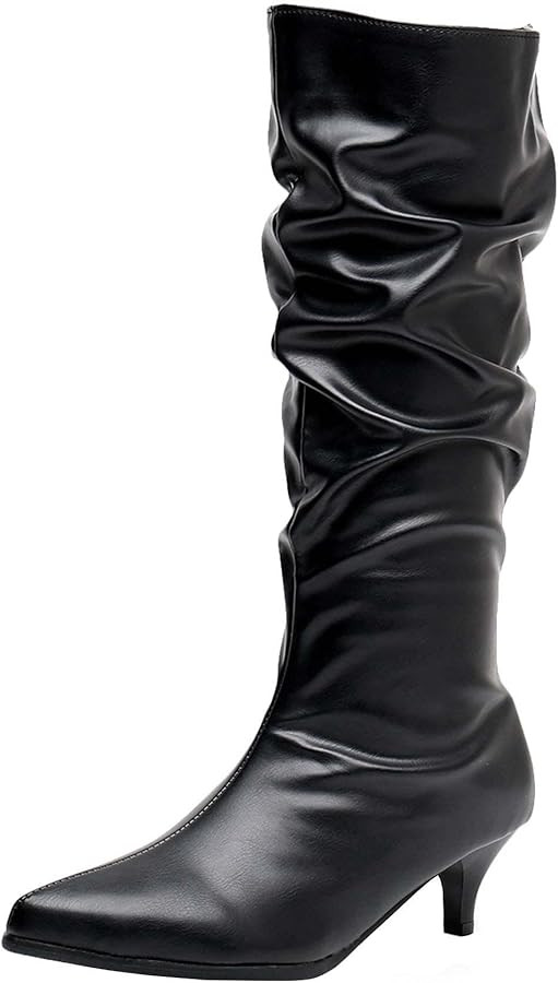 Seborluys Women's Low Kitten Heel Boots Pointed Toe Slouch Knee High Boots | Amazon (US)