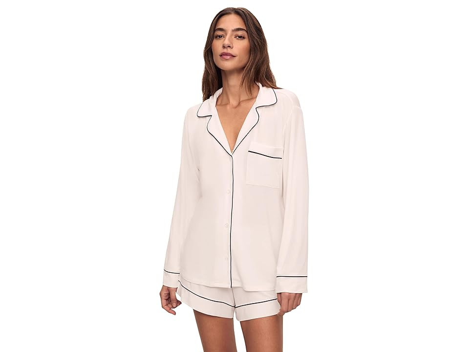 Eberjey Gisele Long Sleeve Top Short PJ Set Women's Pajama Sets Pure Ivory/Navy : SM, Modal/Spandex/Tencel | Zappos