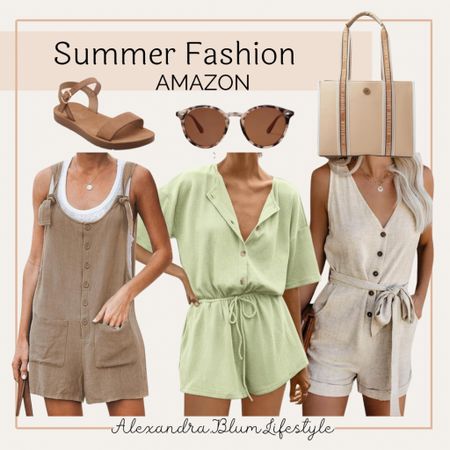 Casual summer rompers from Amazon! Summer outfit idea! Beige tote bag, sunglasses, and brown sunglasses! Amazon fashion! Amazon trends! 

#LTKOver40 #LTKStyleTip #LTKFindsUnder100