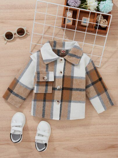 Baby Plaid Flap Pocket Overcoat | SHEIN