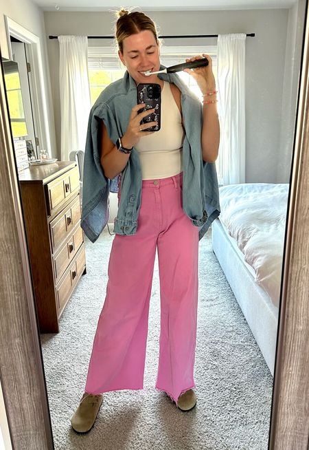Barbie pink | Hudson Jeans | denim shirt | summer outfit | layered style 

#LTKsalealert #LTKstyletip