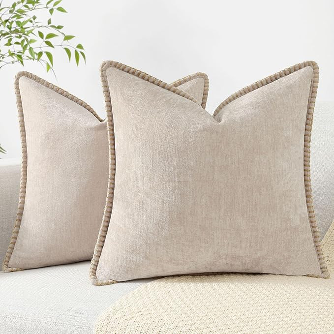 decorUhome Chenille Soft Throw Pillow Covers 18x18 Set of 2, Farmhouse Velvet Decorative Pillow C... | Amazon (US)