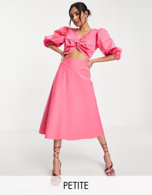 Collective the Label Petite twist front cut out back midi dress in bright pink | ASOS (Global)