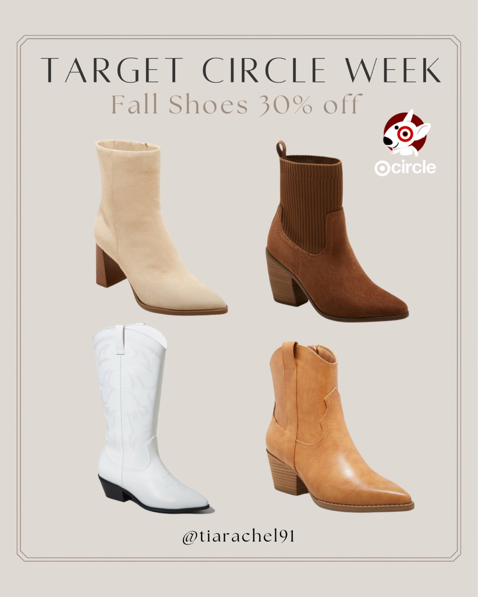 Fall boots and booties 30% off for Target circle week 

#LTKCon #LTKsalealert #LTKfindsunder50