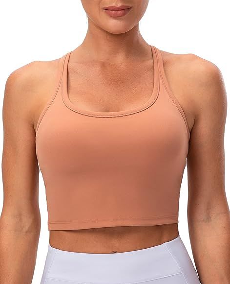 Lavento Women's Racerback Sports Bra Yoga Crop Top with Built in Bra | Amazon (US)