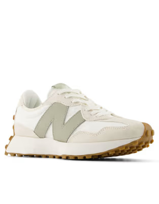 New Balance 327 sneakers in white and beige with light green detail | ASOS (Global)