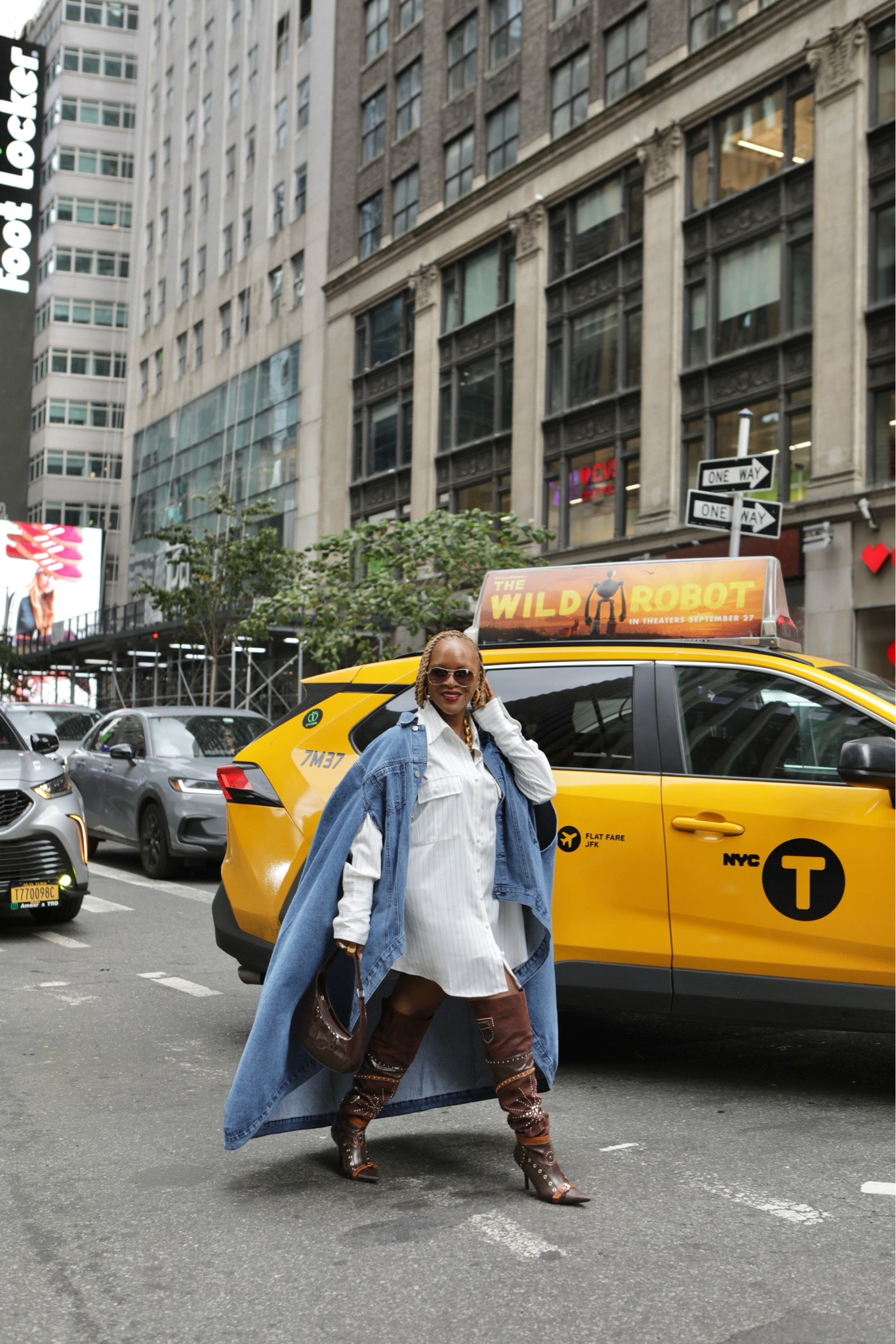 Denim maxi cape
Brown over the knee boots 

#LTKNYFW #LTKShoeCrush #LTKFallSale