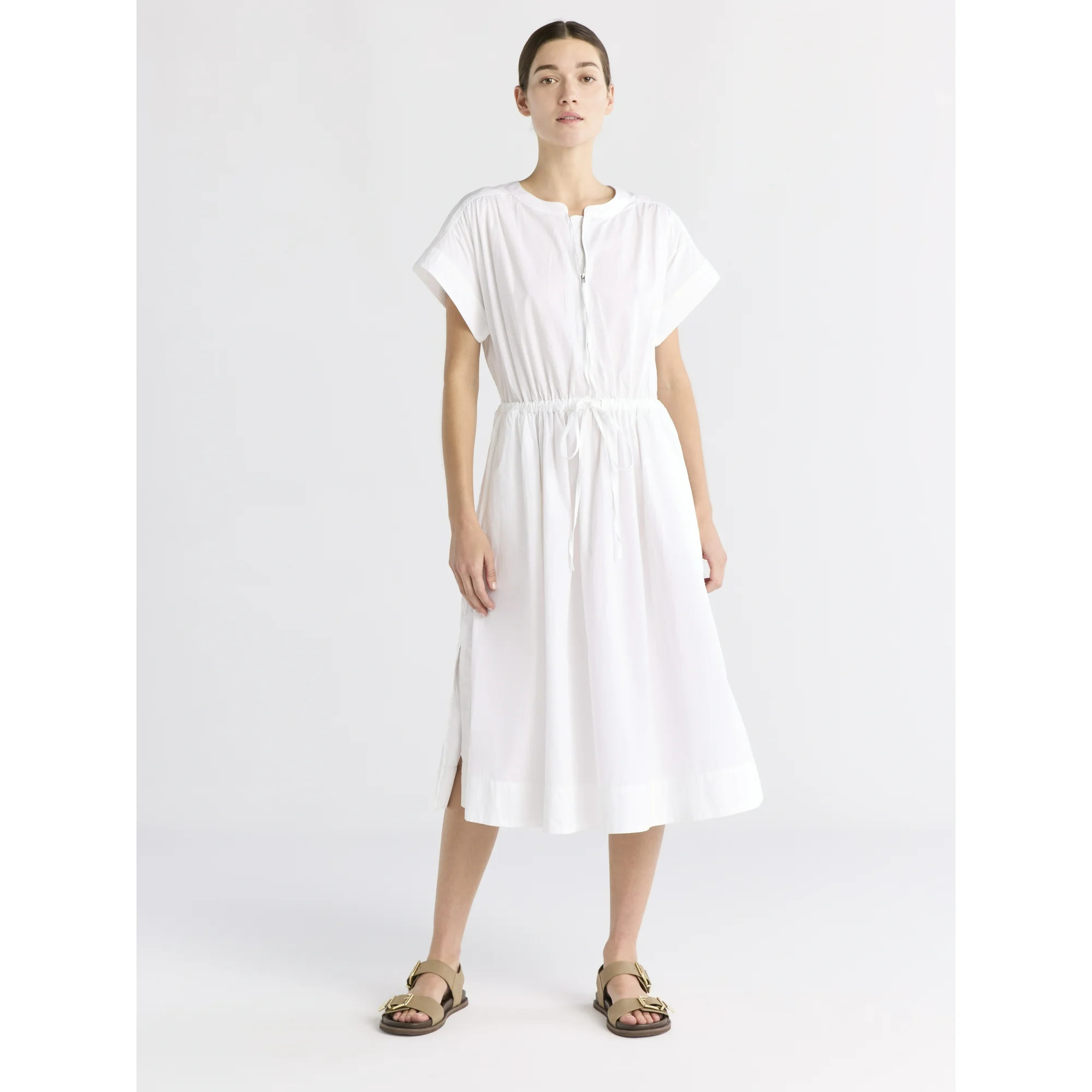 Free Assembly Women's Cotton Midi Shirtdress with Drawstring Waist, Sizes XS-XXL | Walmart (US)