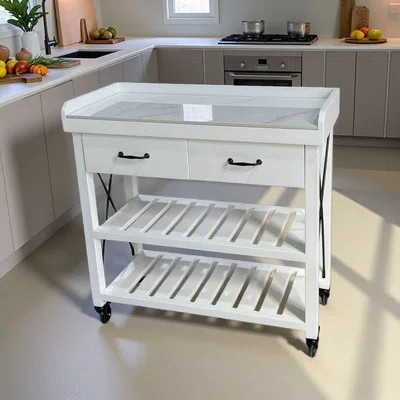 Modern Mobile Kitchen Island Cart with Stone Top | Wayfair North America