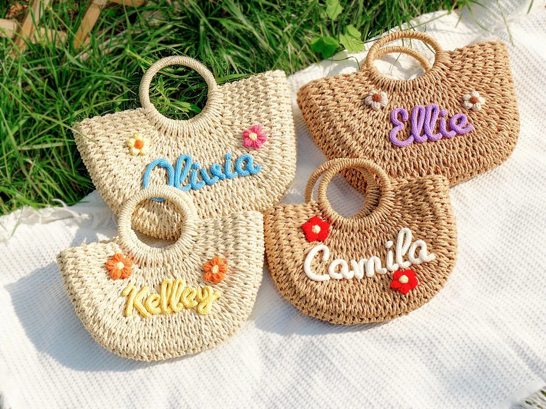 Custom Straw Beach Bag, Bridesmaid Beach Bag, Custom Hand-held Gift, Custom Straw Handbag,wedding... | Etsy (Global)