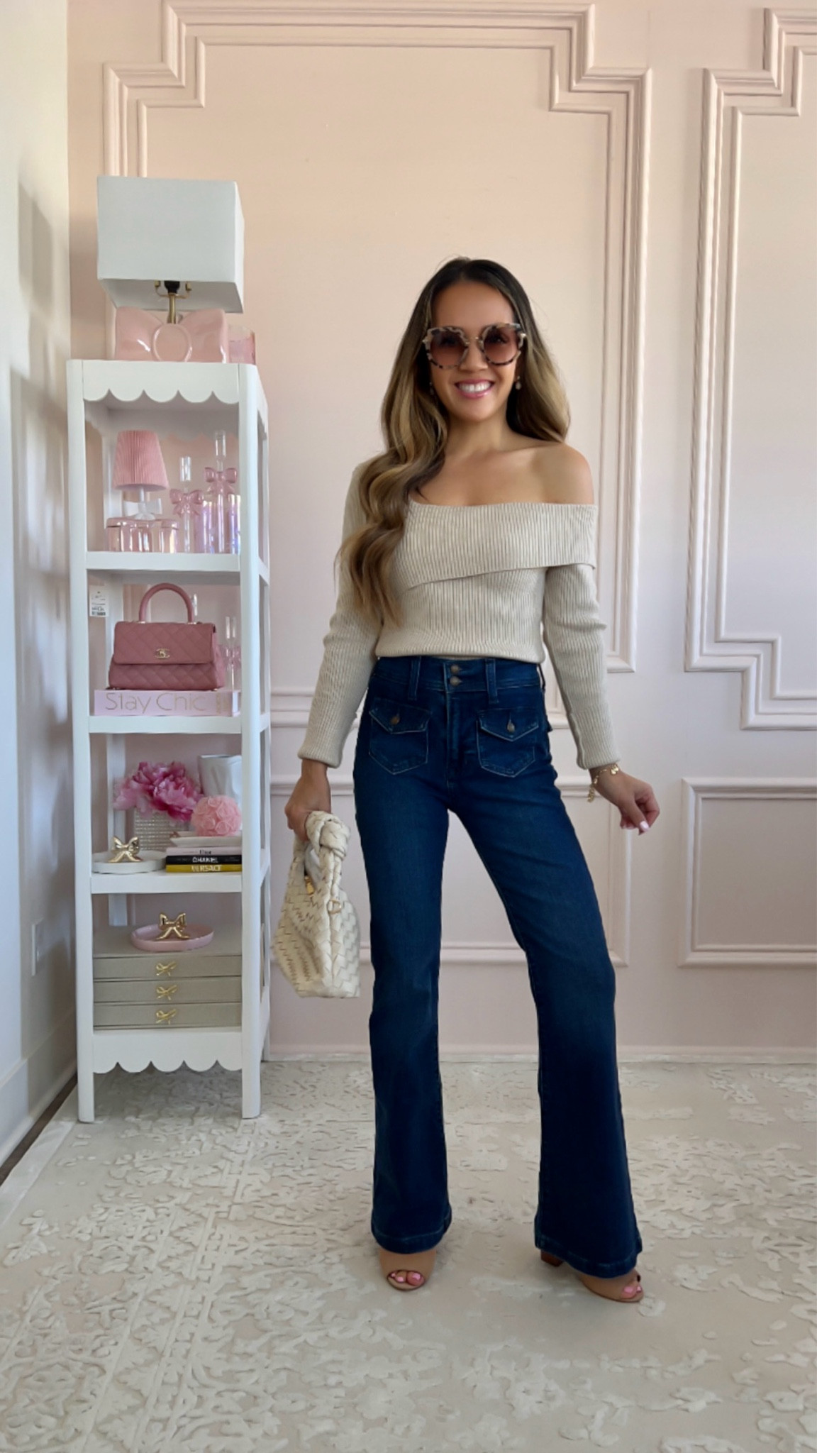 Flare jeans and one shoulder oatmeal sweater 

Sweater - XS
Jeans - 24 petite 

#LTKFindsUnder100 #LTKSaleAlert #LTKFindsUnder50