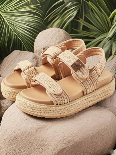 Raffia Platform Sandals For Women Espadrilles Open Toe Ankle Strap Shoes Summer Outdoor Beach Dre... | SHEIN