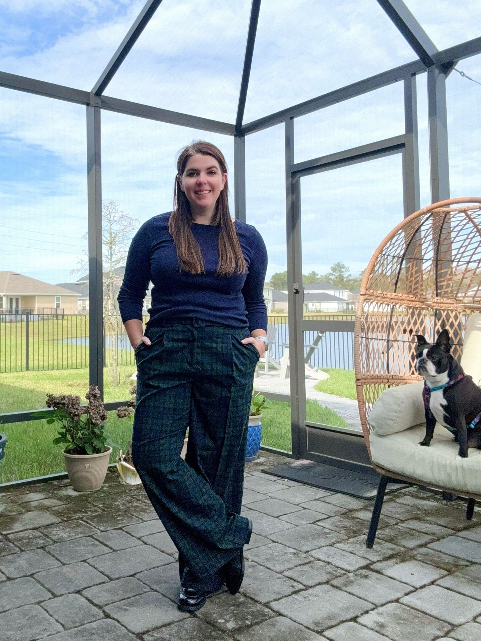 The cutest look, and photo bomber, for the office holiday party! These blackwatch plaid trousers are from Loft and they were the perfect holiday touch! The trousers and top both run TTS and are 50% off! Not only are they 50% off, but if you spend $125+, then you get an additional 15% off with code CYBER! 

#LTKmidsize #LTKsalealert #LTKstyletip