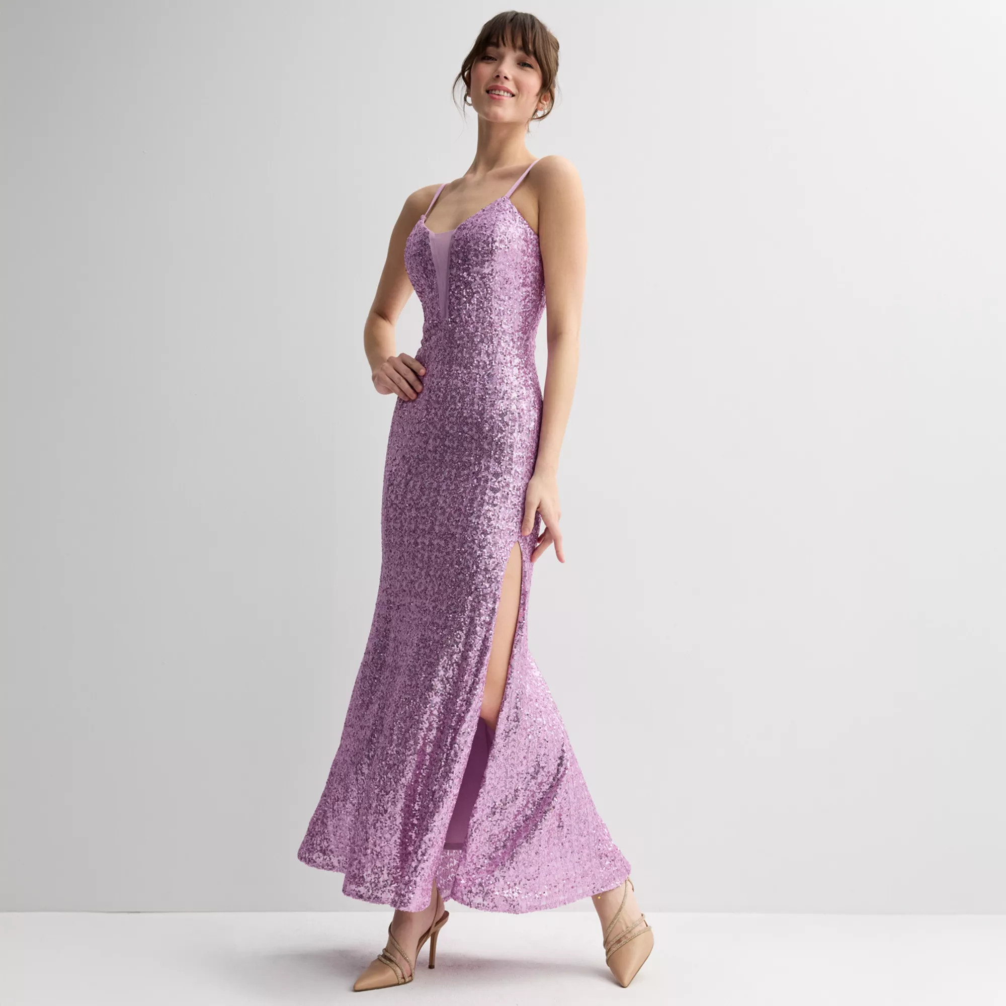 Juniors' Violet Weekend Sequin Illusion Neckline Gown | Kohl's