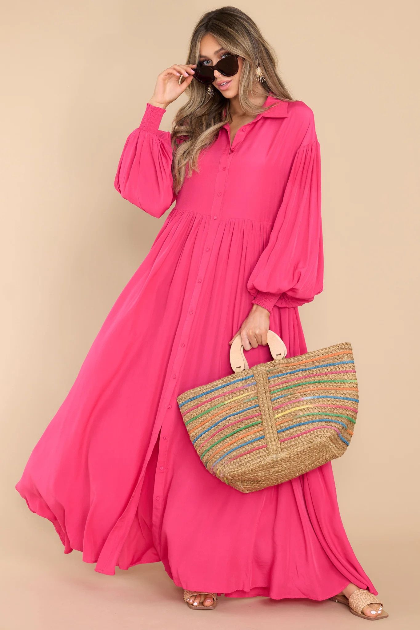Run Towards Love Hot Pink Maxi Dress | Button Down Beach Cover Up Beach Dresses #LTKtravel #LTKswim  | Red Dress 