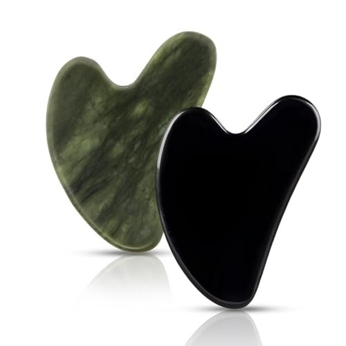 FUIYOOCEN Gua Sha Facial Tools 2 Pack, Natural Jade Guasha Tool for Face,Double Chin & Jawline, Gua Sha Stone Self-Skin Care Face Stone Gua Sha tools for Women Guasha Stone, Black and Green | Amazon (US)