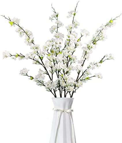 Kainonnan 4Pcs Artificial Cherry Blossom Flowers 43 Inch Long Stem Cherry Blossom Decor Fake Flower  | Amazon (US)