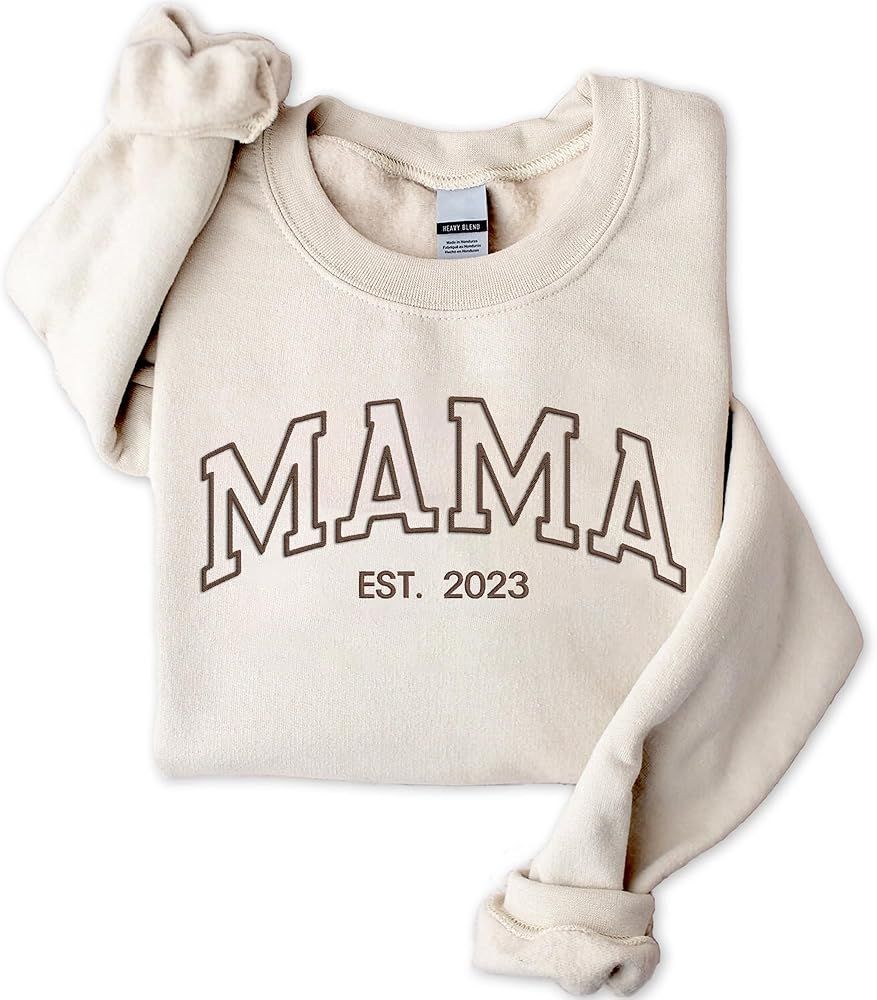 NAZENTI Varsity Letter Embroidered Mama Crewneck Sweatshirt, Mothers Day Shirt, Mama Embroidery C... | Amazon (US)
