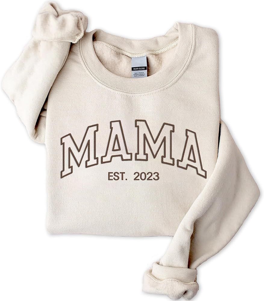 NAZENTI Varsity Letter Embroidered Mama Crewneck Sweatshirt, Mothers Day Shirt, Mama Embroidery C... | Amazon (US)