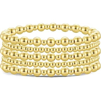 Badu Gold Bead Bracelet for Women 14K Gold Plated Bead Ball Bracelet Stretchable Elastic Hypoalle... | Amazon (US)