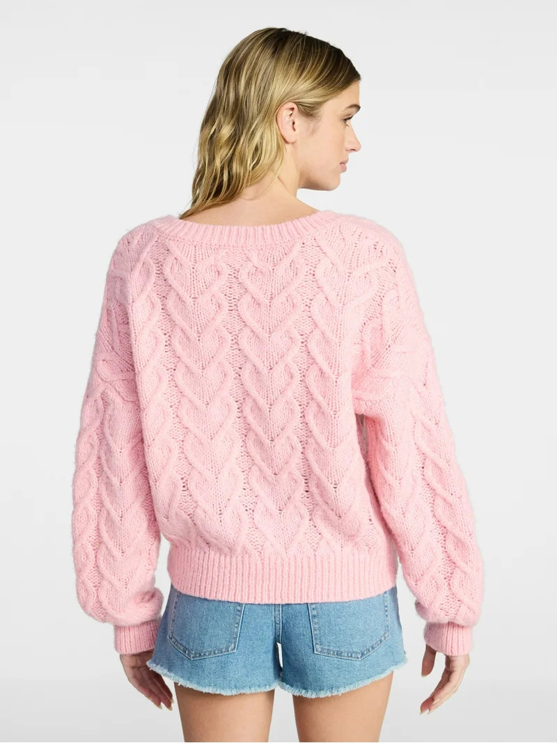 No Boundaries V-Neck Pullover Sweater, Midweight, Women's XXS-XXL | Walmart (US)