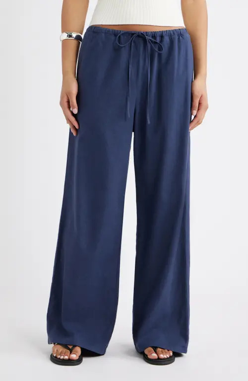 Open Edit Linen Blend Wide Leg Pants in Navy Indigo at Nordstrom, Size Large | Nordstrom