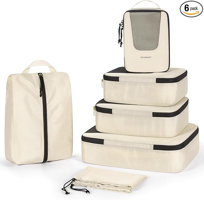 BAGSMART Packing Cubes for Travel, 6 Set Suitcase Organizer Bags Set & Packing Cubes for Travel, ... | Amazon (US)