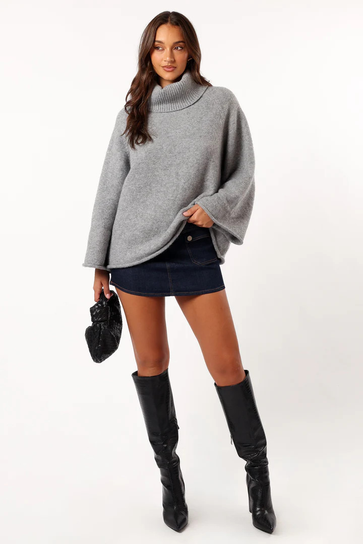 Bindy Cowlneck Knit Sweater - Grey Marle | Petal & Pup (AU)