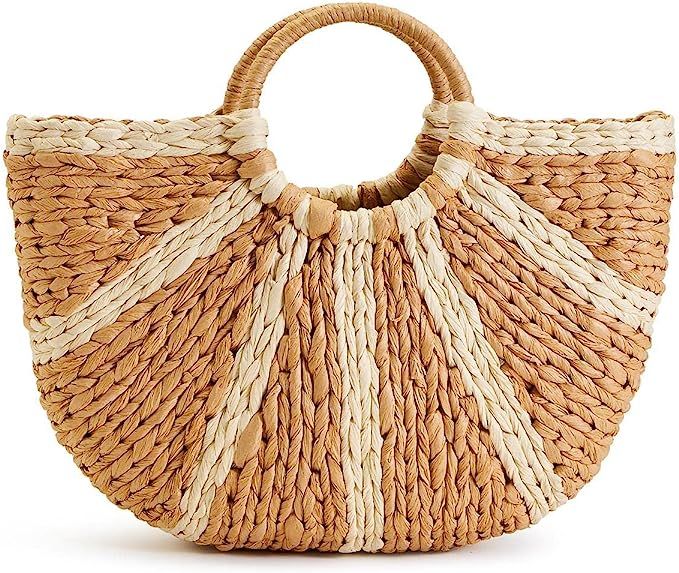Two's Company Straw Braided Basket Bag with Double Handles | Amazon (US)