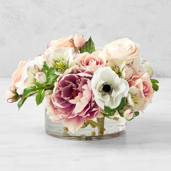 Faux Blush Dahlia & Anemone Floral Arrangement | Williams-Sonoma