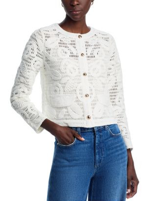 T Tahari Novelty Crochet Button Front Crewneck Cardigan | Bloomingdale's Women | Bloomingdale's (US)
