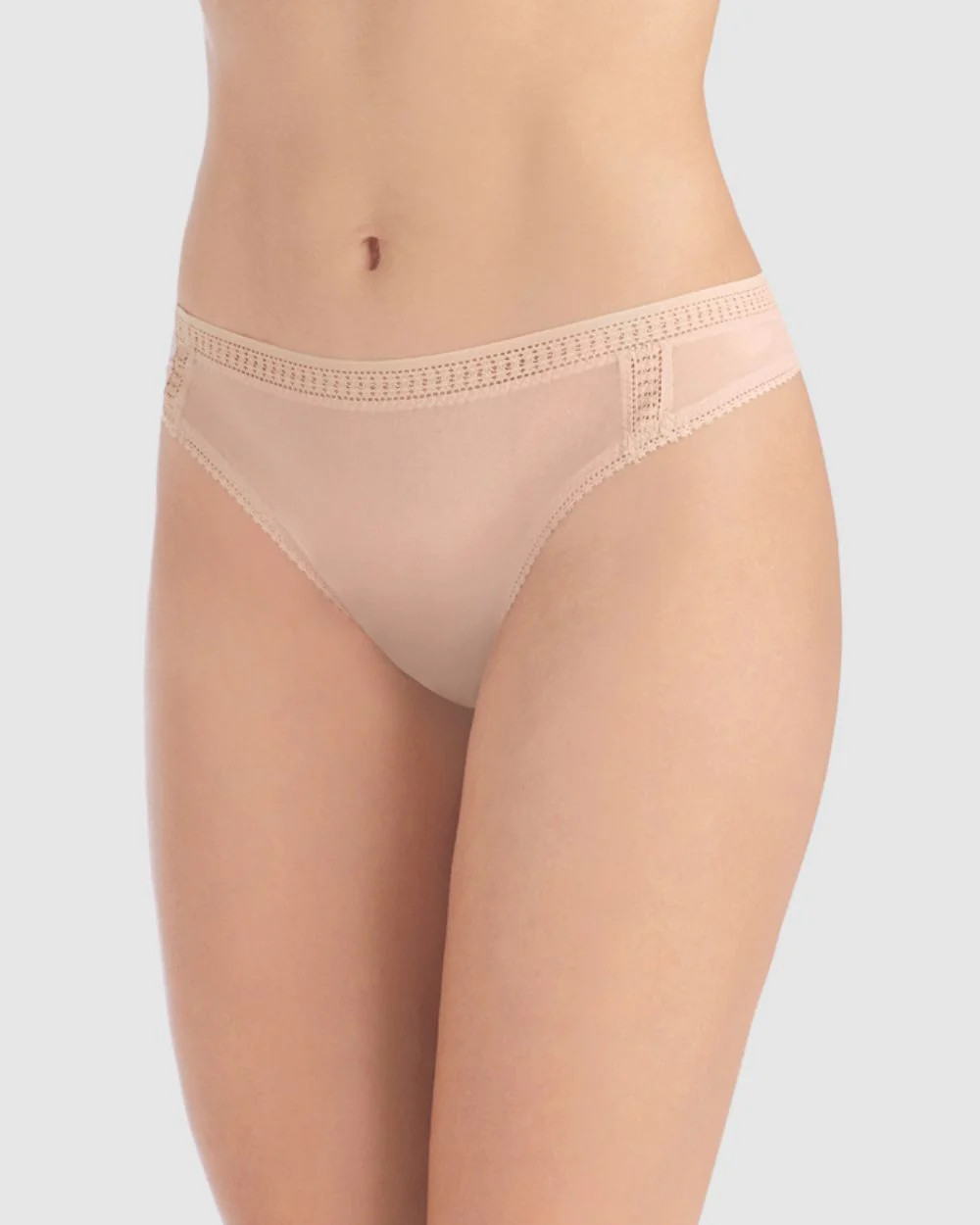 Gossamer Mesh Hi Cut Thong Underwear - Champagne | On Gossamer