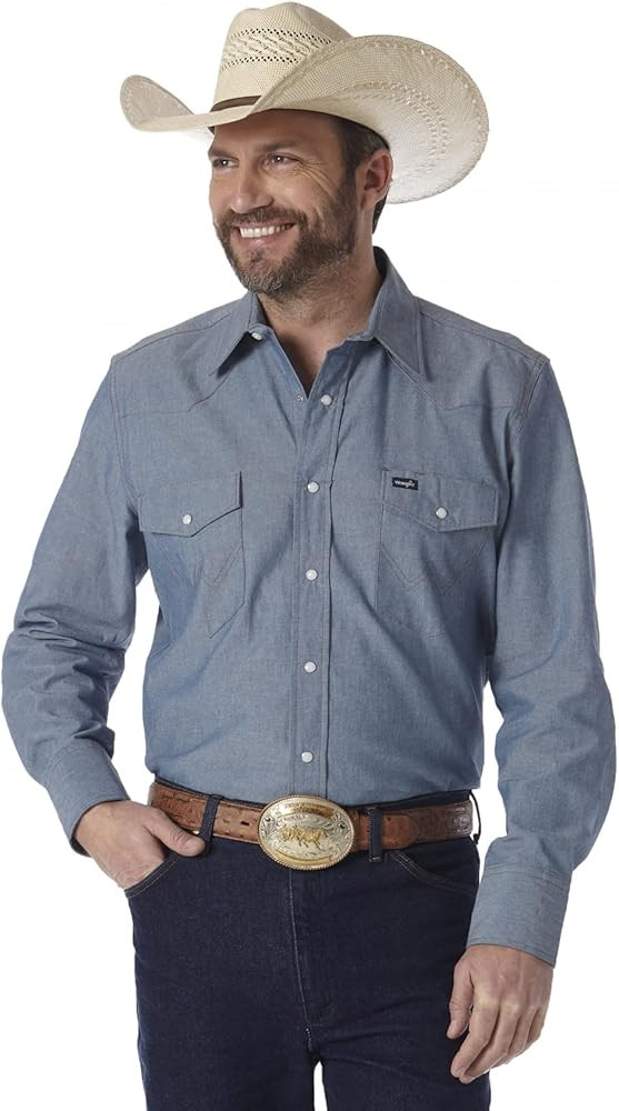 Wrangler Mens Cowboy Cut Firm Finish Long Sleeve Western Snap Solid Work Shirt | Amazon (US)