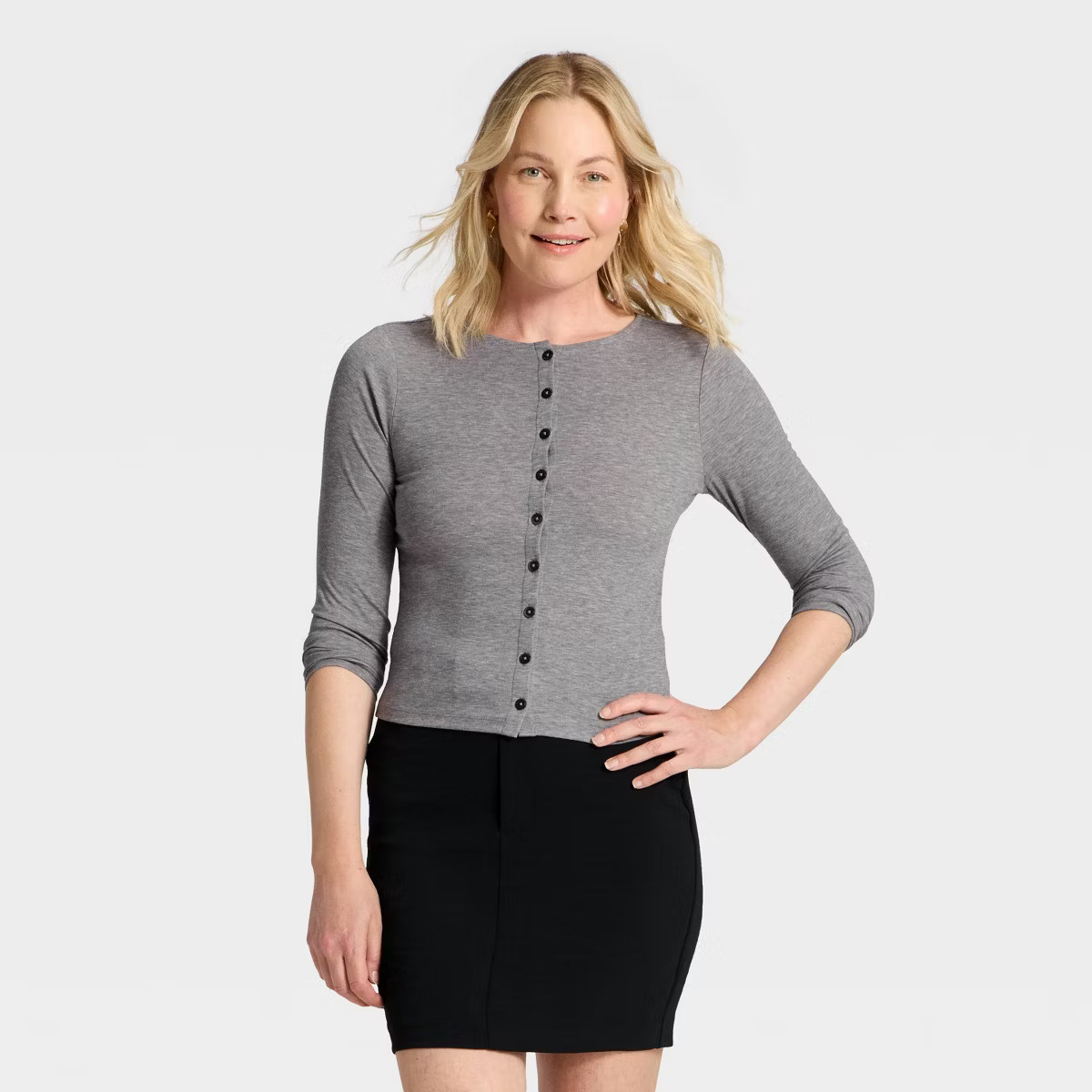 Women's Long Sleeve Knit Cardigan - A New Day™ Gray XS | Target
