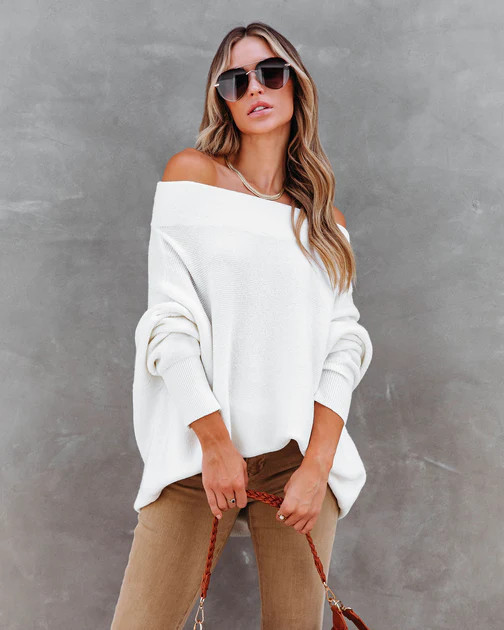 Under The Falling Leaves Knit Mock Neck Sweater - White | VICI