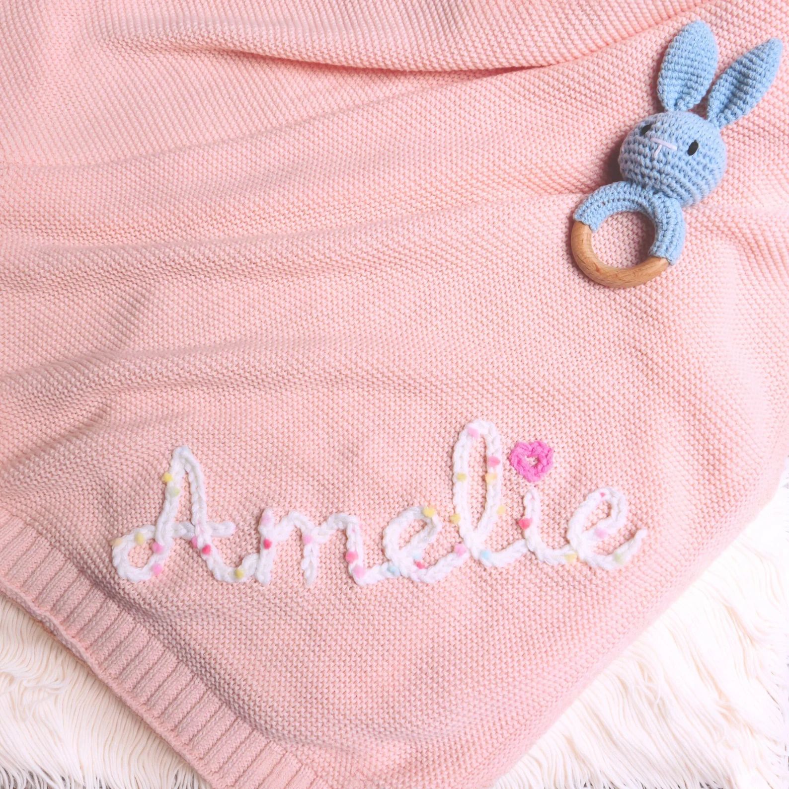 Personalized Hand Embroidered Knit Baby Blanket With Name,stroller Blanket,monogrammed Newborn Ba... | Etsy (US)