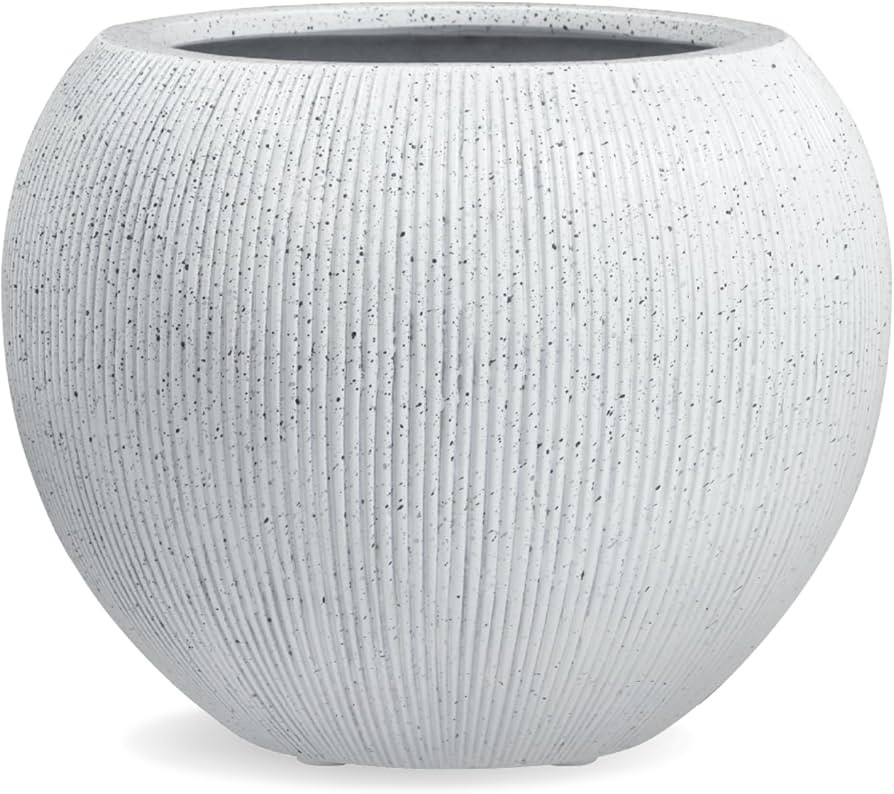 KUTE NEST 16" H x 20" D Premium Ribbed Globo Fiberstone Round Planter with Drainage Hole, Weather... | Amazon (US)