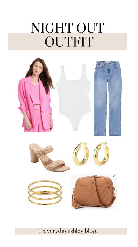 Night out outfit. Pink blazer. Jeans. Bodysuit  

#LTKunder50 #LTKstyletip #LTKSeasonal