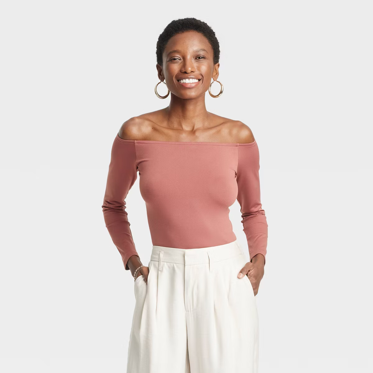 Women's Seamless Long Sleeve Off the Shoulder T-Shirt - A New Day™ | Target